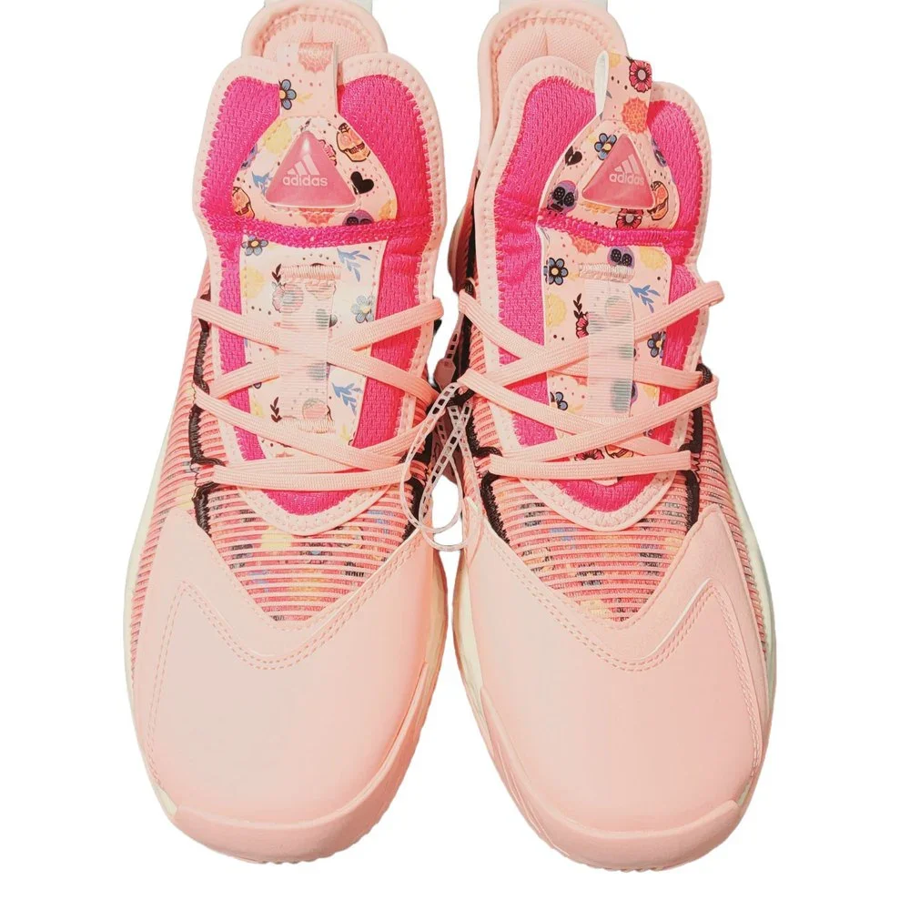 Adidas Mens Pink Pro Boost Low Day Of The Dead Lace Up Basketball Shoes Size 8.5
